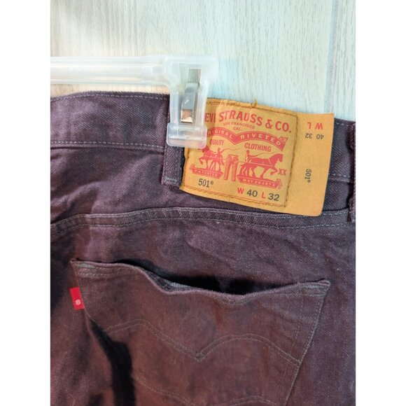 Levi's Men's 501XX Maroon Burgundy Denim Jeans 40x32 Button-Fly Straight Leg - Picture 7 of 9